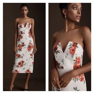 ANTHROPOLOGIE SACHIN & BABI Nora‎ Rose Strapless Notch-Neck Taffeta Midi Dress 0